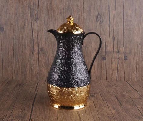 Im Lager Royal Schwarzgold Arabisches Glas Liner Carefe Porzellan Cawa Tasse 1L Tee Kaffee Wasserkocher Set Dallah Topf Arabische Kaffee Vakuum Flaschen