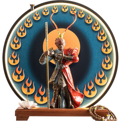 Keramischer Sonne Wukong Weihrauchhalter LED Licht Schwarz Mythischer Brenner für Heimdekoration