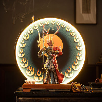 Keramischer Sonne Wukong Weihrauchhalter LED Licht Schwarz Mythischer Brenner für Heimdekoration