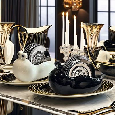 Persönliches Logo Akzeptabel europäischer Retro-Stil Glas-Keramik-Dinnerware-Set für Party