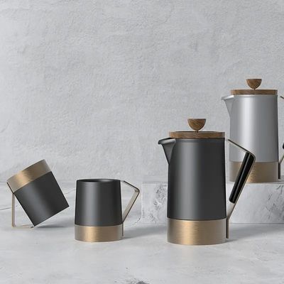 Keramischer Körper Französisch Press mit Walnuss Edelstahl Basis Silikon Griff Kaffee Tee Set