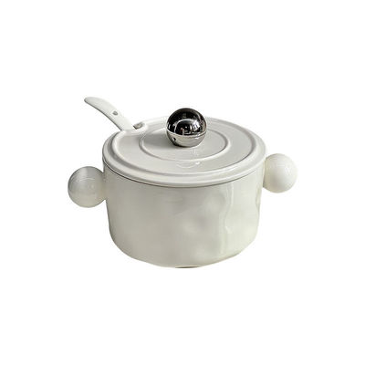 Keramische Schüssel mit Doppelgriffe, mit Edelstahldeckel und Mikrowellenvorrichtung 1000 ml