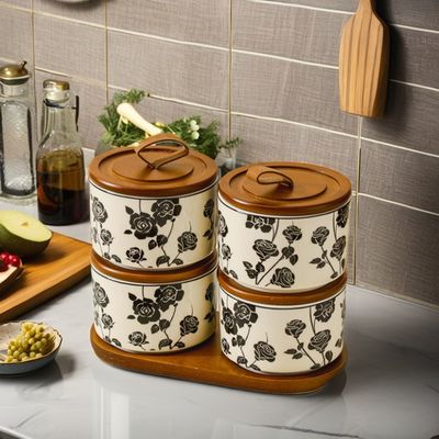 200 ml Retro Floral Keramik-Speicherglas für Essen Tee Versiegelte PC Design Teller und Schüssel
