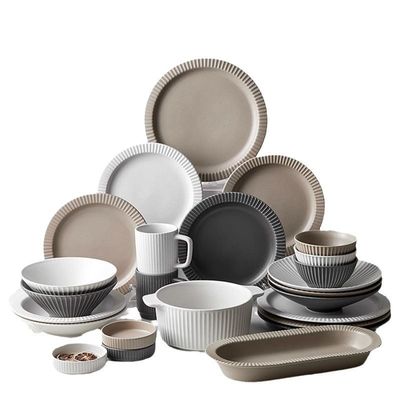 Nordic Relief Keramik Geschirr Set Klar Salat Schüssel Tassen Schüsseln Untertassen