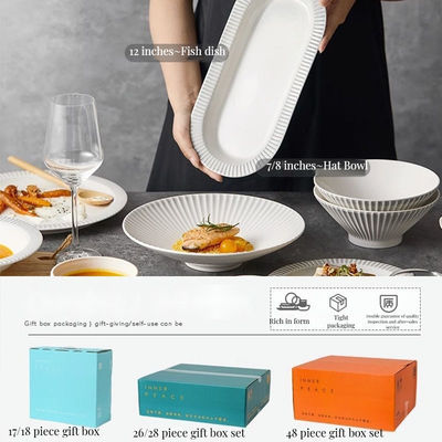 Einweg-Dinner-Platten Schüsseln Tassen Set mit Relief-Design im nordischen modernen Stil Matte glasierte Keramik