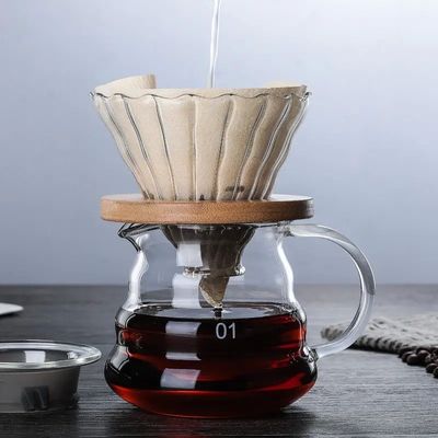 600 ml Teilen Tropfglas Kaffeekanne mit Holzgriff Hitzebeständig Gießen Sie über Kaffeemaschine
