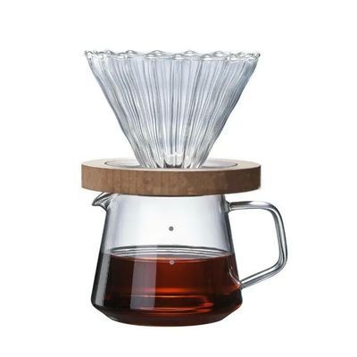 600 ml Teilen Tropfglas Kaffeekanne mit Holzgriff Hitzebeständig Gießen Sie über Kaffeemaschine