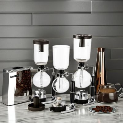 Aluminiummetallische 3-Tassen-Syphon-Kaffeemaschine mit Vakuum-Tee-Töpfe und Glasfilter