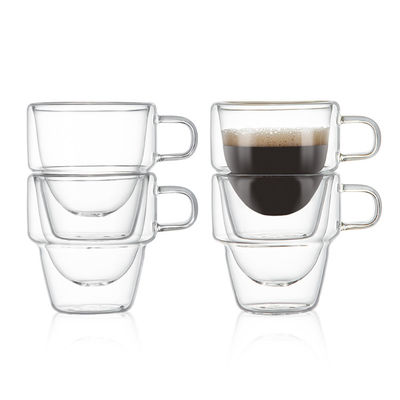 Classic Design 150 ml Doppelwandige klare Glaskaffeebecher für heiße und eiskalte Getränke