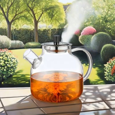 Moderne klare Glaskessel Teetasse mit 1500 ml Kapazität und Edelstahl-Infuser