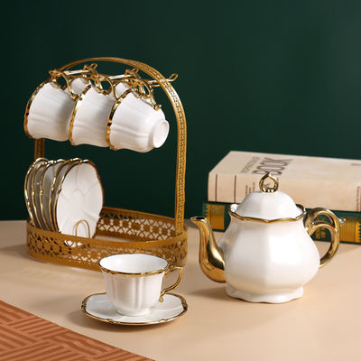 Gold Akzent Porzellan Keramik Teetasse Set für Kaffee-Tee-Liebhaber im Retro-Stil