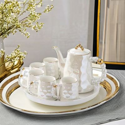 Stilvoller Pink Pearl Keramik Kaffeetasse mit Schüssel und Bambusteetasse 1300ml Kapazität