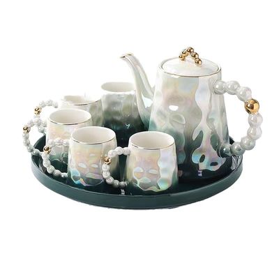 Moderner Stil Bambusmaterial Rosa-Schal-förmige Keramik-Kaffee-Tasse und -Teller-Set für Nachmittagstee