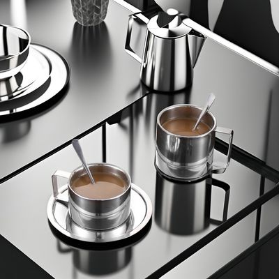 304 Edelstahl-Keramik-Kaffee-Tasse Set mit langlebigen wiederverwendbaren Löffel-Tray und Milchbecher