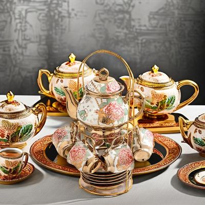 Elegantes Gold-Trimm-Keramik-Kaffeeset mit modernem klassisch-chinesischem Stil und Keramik