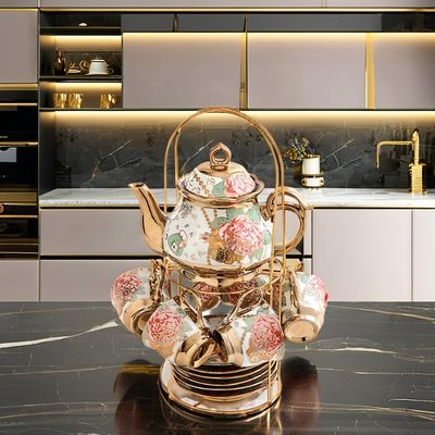 Keramische Porzellan-Kaffee-Tasse Set Modernes Luxus-Design mit Goldumrand und Eisengriff T16