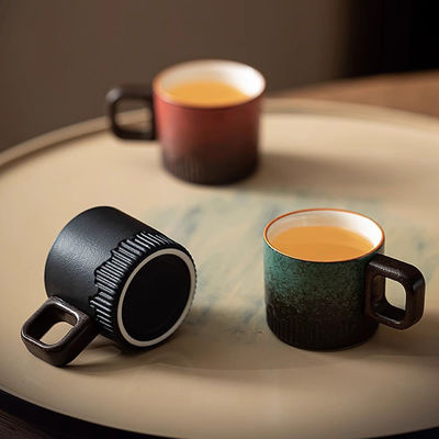 Nordic Compact Keramik Kaffeetasse 50 ml mit Country Design und Holzgriff