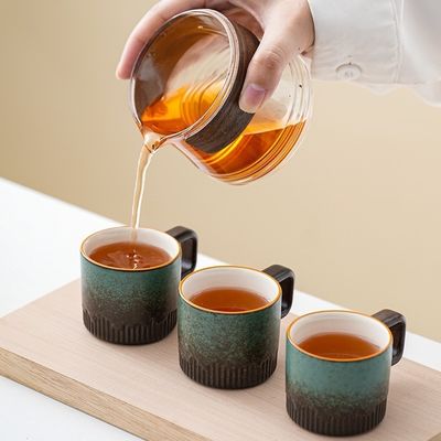 Nordic Compact Keramik Kaffeetasse 50 ml mit Country Design und Holzgriff