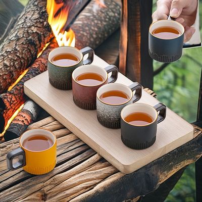 Stapelte Kaffeetasse mit Holzgriff und Löffel Set rustikaler nordischer Stil 50 ml Keramikbecher
