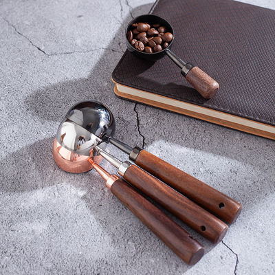 15 ml 30 ml Kaffeemesslöffel aus Edelstahl mit langem Walnussgriff