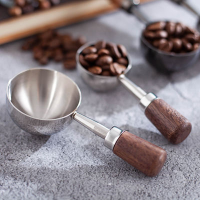 15 ml 30 ml Kaffeemesslöffel aus Edelstahl mit langem Walnussgriff
