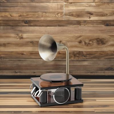 Kunstthema Innenarchitektur Skulptur Aschenkristall Retro-Tonplattenplayer mit gravierten Techniken