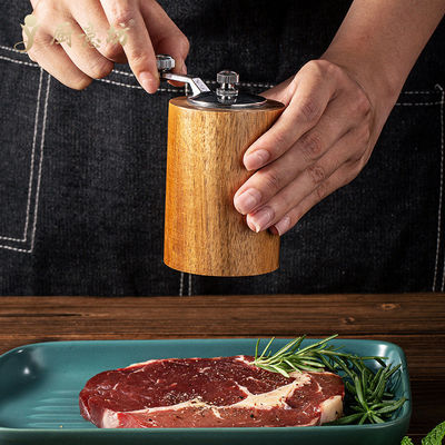 Holzflasche mit wiederfüllbarer Flasche Handdrehsalz-Pfeffermühle für Leinsamen und individuelle Größe