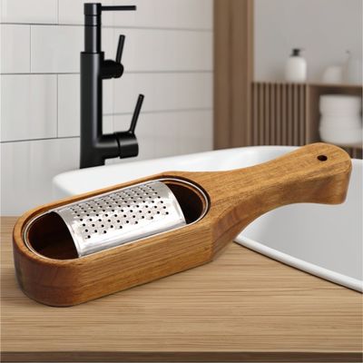 Acacia Holz Behälter Edelstahl-Chopper und Käse Grater für schnelle Küche Vorbereitung