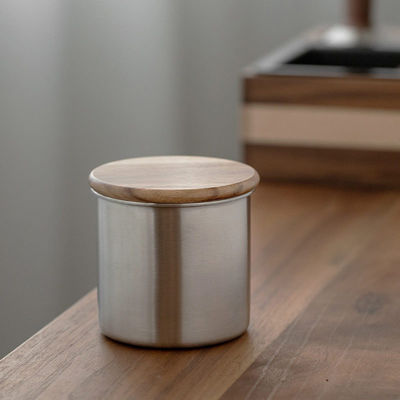 11/12/13/14cm Größen Moderne Design Edelstahl Vakuum-Speicher Kanister Holzdeckel für Kaffeebohnen Tee Getreide