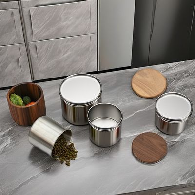 8*7,5cm geschnitzte Edelstahlkaffeekanister mit modernem Holzdeckel und Vakuumdichtung