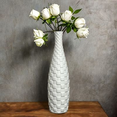 Moderne hohe weiße Capiz Schal Vase exquisite Perlenmutter Dekor für Innenarchitektur