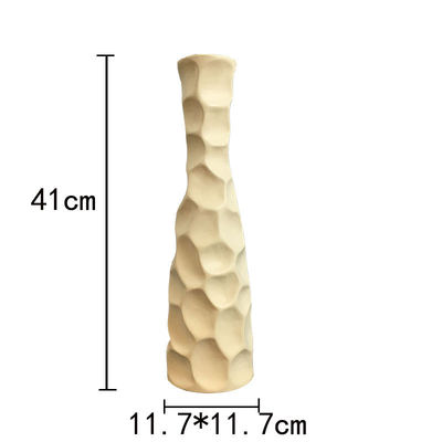 16 Zoll hohe, schlanke Keramik-Gesteinswaren-Blumenvase in weiß-grauer Matte für Tischtop-Töpfe