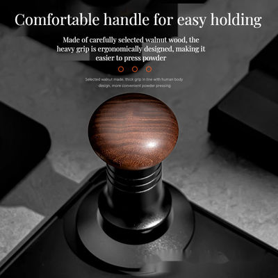 Edelstahl-Skalierte Ripple Base Kaffeetäuscher Massivholzgriff Einstelltiefe 51/53/58mm für Baristas