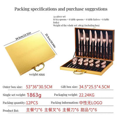 Hotel Hochzeits 24pcs Besteck Set Edelstahl Flatware mit Luxus-Gold-Finish