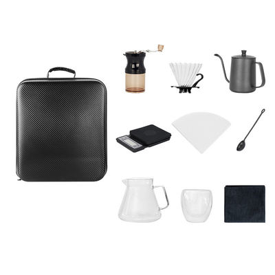 Kaffeemaschine aus Edelstahl mit 9-teiligem Set für Kaffeeliebhaber unterwegs