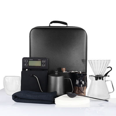 Kaffeemaschine aus Edelstahl mit 9-teiligem Set für Kaffeeliebhaber unterwegs