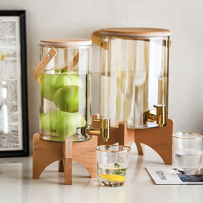 Stylische Holz-Glas-Dispenser für Zitronensaft Tee Kaffee Party Essential