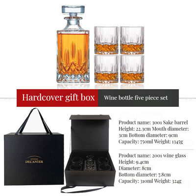 Elegante, transparente, handgefertigte Whisky-Gläser mit bleifreiem Kristalldekanter