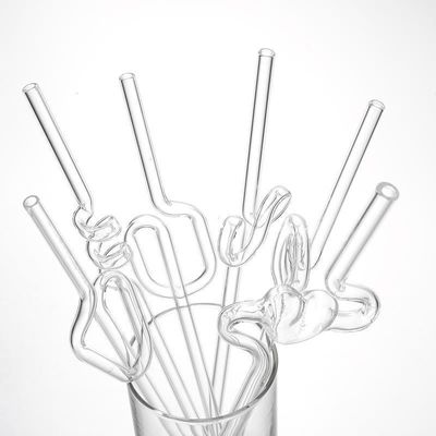 220 mm lang geformtes Glasstroh umweltfreundliches rundes Design für kreative Barzubehör