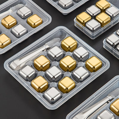 2 Pakete Whiskey Eiswürfel 27mm Edelstahl Wiederverwendbare Steine mit Silikon-Zangen