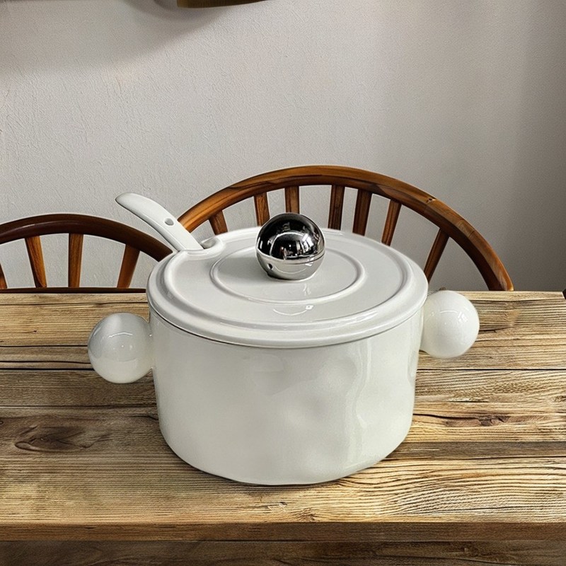 Stylische herzförmige keramische Schüssel mit doppelten Griffe Edelstahldeckel Mikrowelle