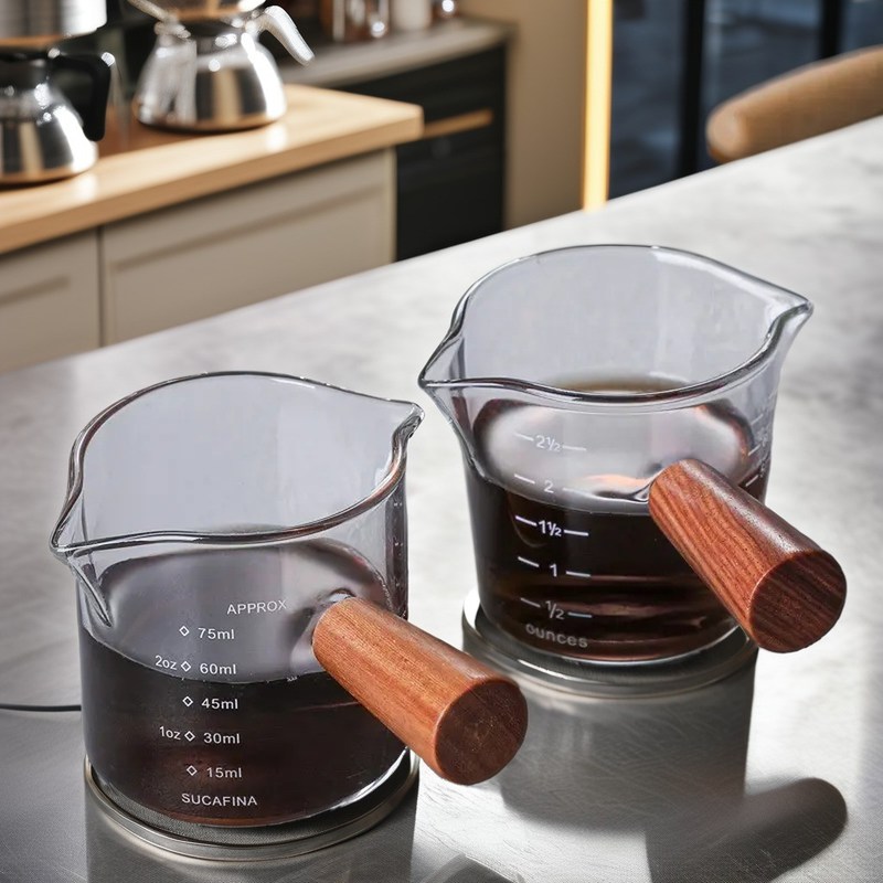 Doppelmund italienischer Walnussglas Kaffeemesser mit durchsichtigem Glas und Deckel