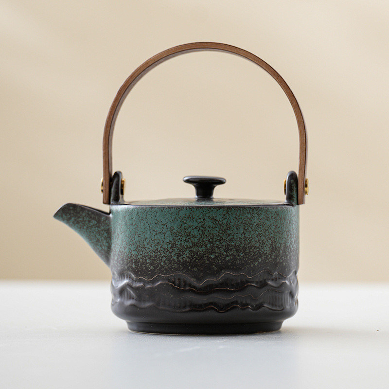 Home Brauerei Keramischer Kung Fu-Tee-Set mit Hebegraben-Handgriff Kompakter Ein-Töpfer-Tee-Töpfer