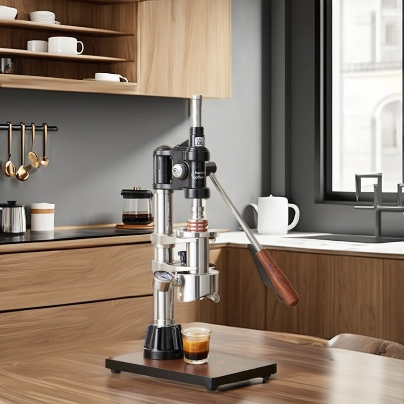 Heimkaffeemaschine mit schwarzem Laser-Logo Espresso Barista Werkzeuge und Druckmessgerät