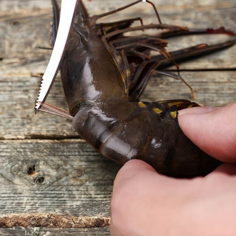 Schnelle Garnelenreinigung mit Gemüsehackern und Fischbauchmesser aus Edelstahl