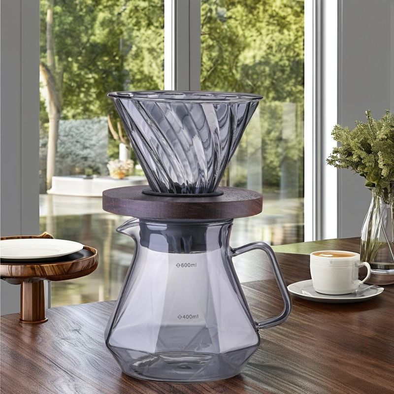 Glas mit hohem Borosilikat Espresso Gießen Sie den Server über Hitzebeständige Filter Tasse Kaffee-Tee-Urne