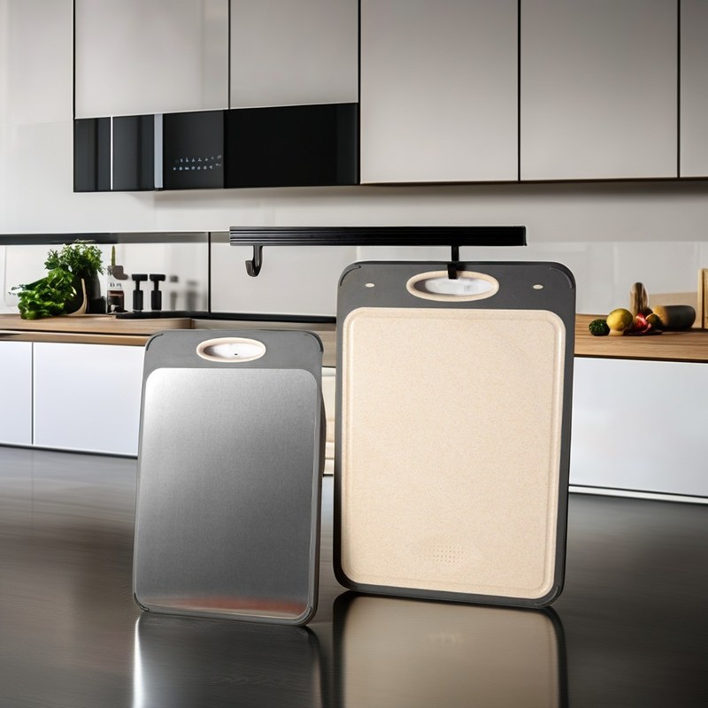 304 Edelstahl-Schnittbrett Umweltschonendes Bambus-Quadrat-Design Schimmelfreie Kunststoffrahmen