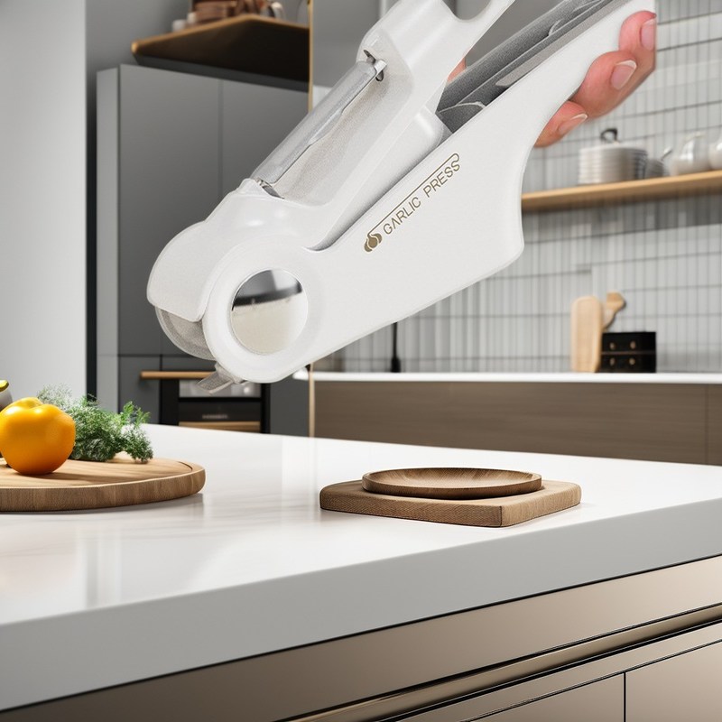 Nahrungsmittelqualität ABS Knoblauchpresse und -schneider mit Dosenöffner 4 in 1 Edelstahl-Werkzeug