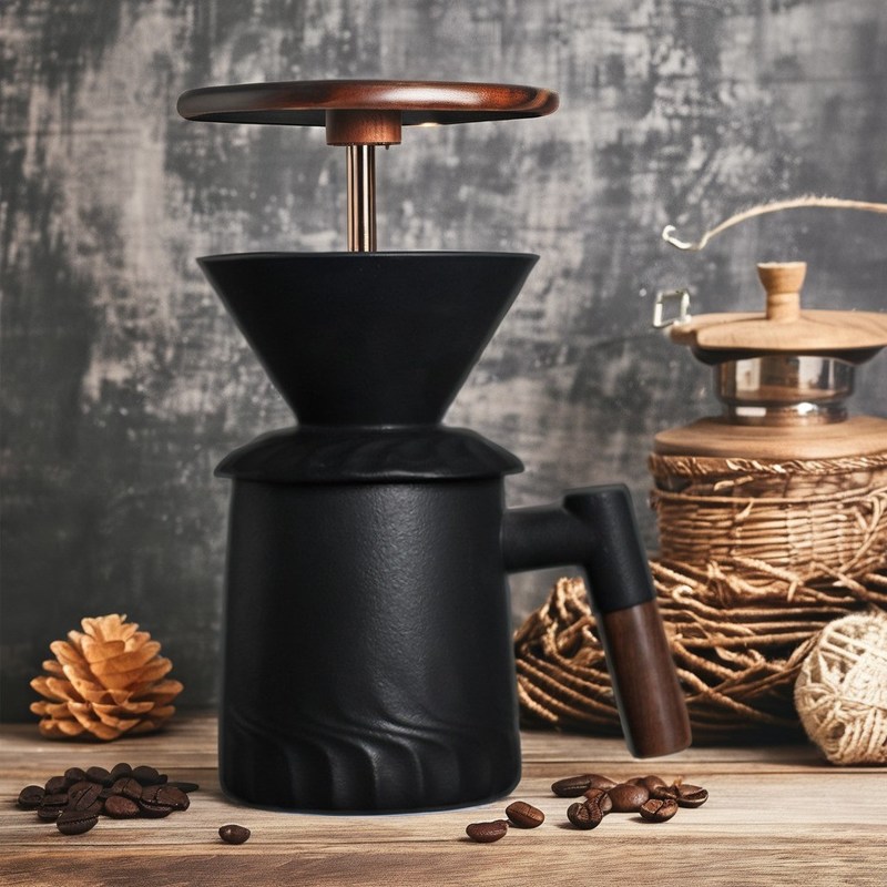 Vintage-Matte-Schwarz-Keramik-Kaffeemaschine für Zuhause, Hotel, Restaurant und Büro