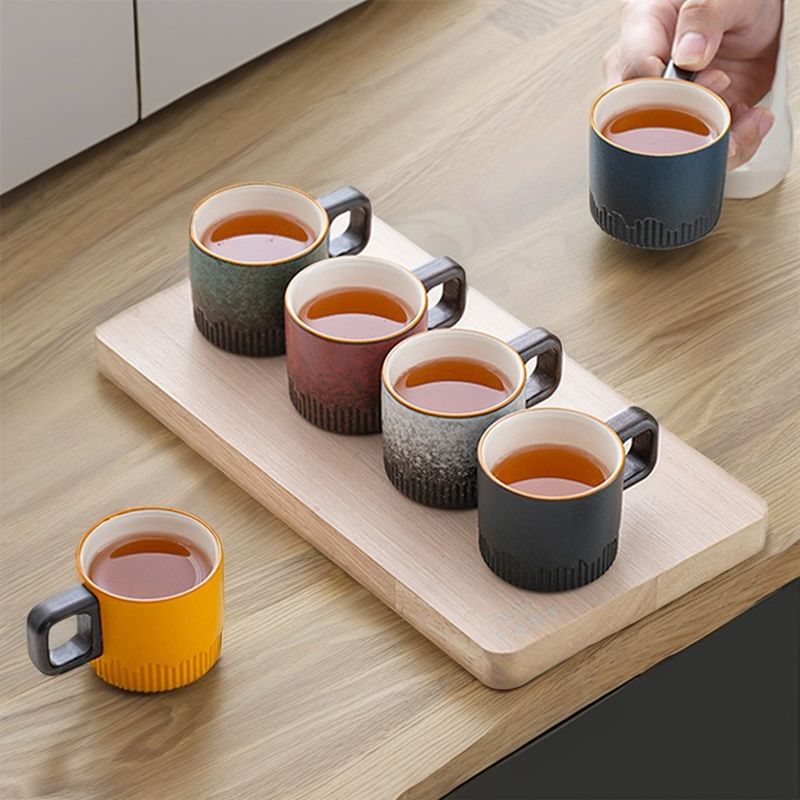 Nordic Compact Keramik Kaffeetasse 50 ml mit Country Design und Holzgriff